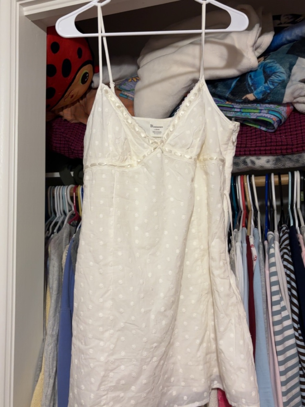 No Boundaries Cream Swiss Dot Spaghetti Strap Slip